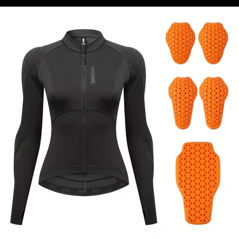 WOSAWE Black Protective Cycling Jacket with Orange Impact Pads